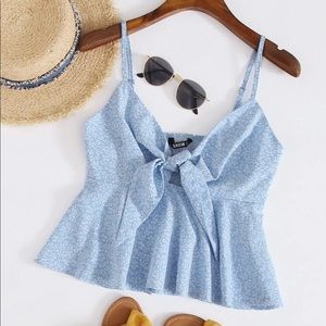 All Over Print Knot Cami Peplum Top